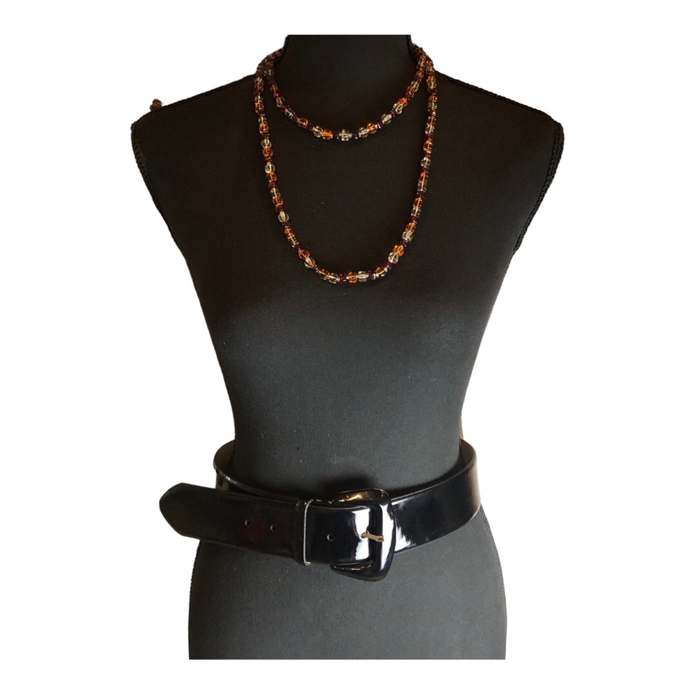 Another Line Inc Belt Women sz S Black Patent Leather Metal Buckle 2” Wide NWOT